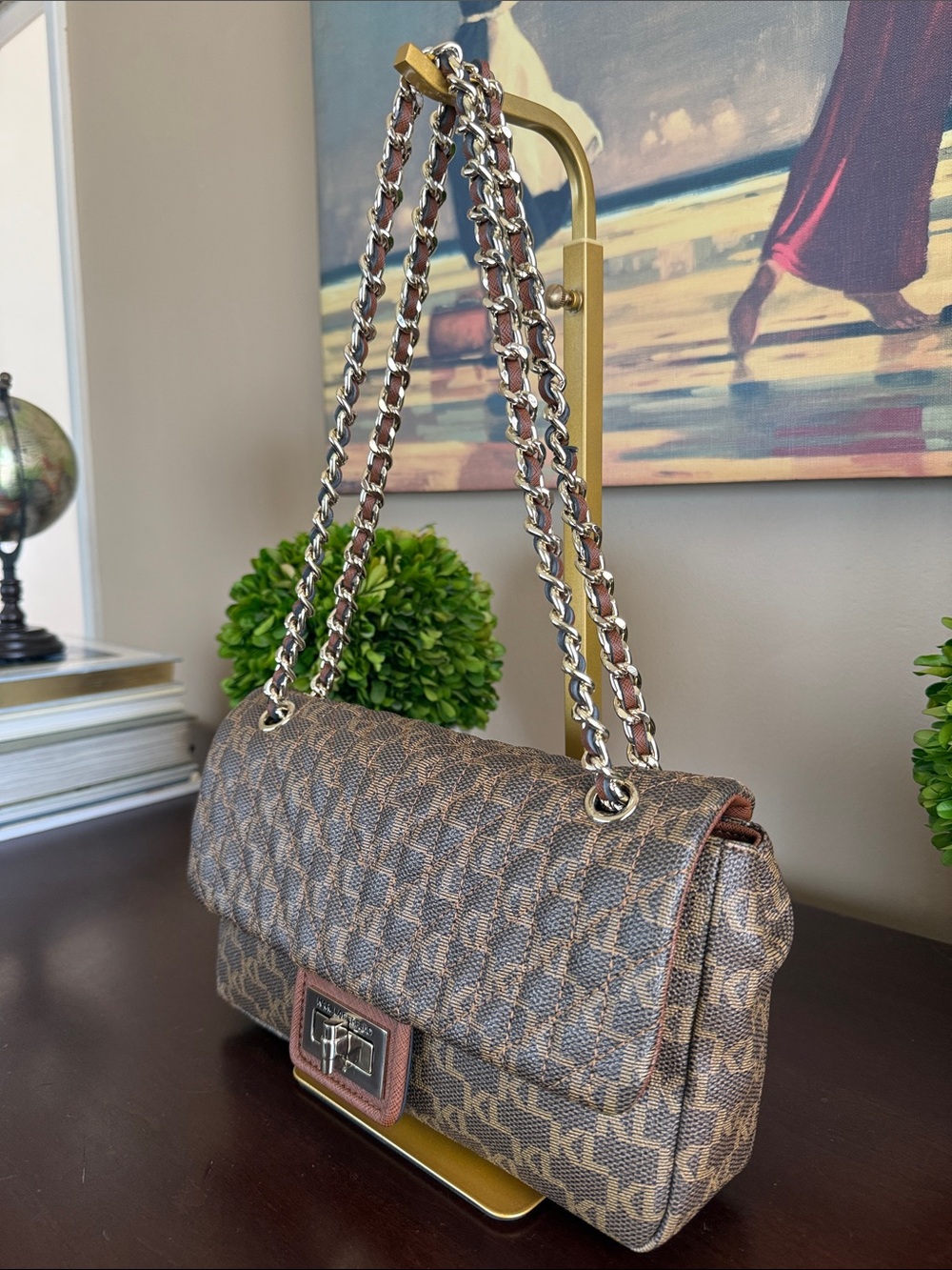 KARL LAGERFELD PARIS 🤎 BROWN 🤎 MONOGRAM QUILTED AGYNESS SHOULDER BAG 🌟EUC🌟 - Picture 16 of 17